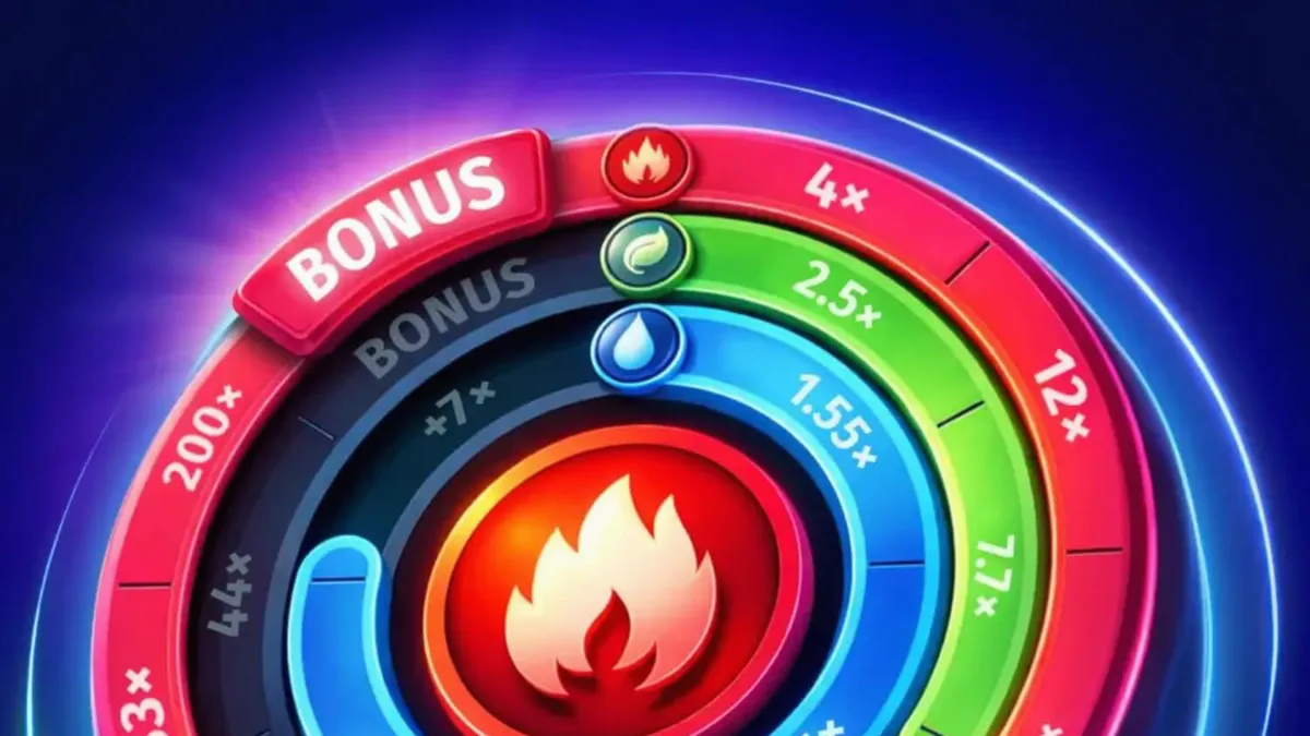 Tampilan visual slot Elements of Power dengan elemen alam yang bercahaya