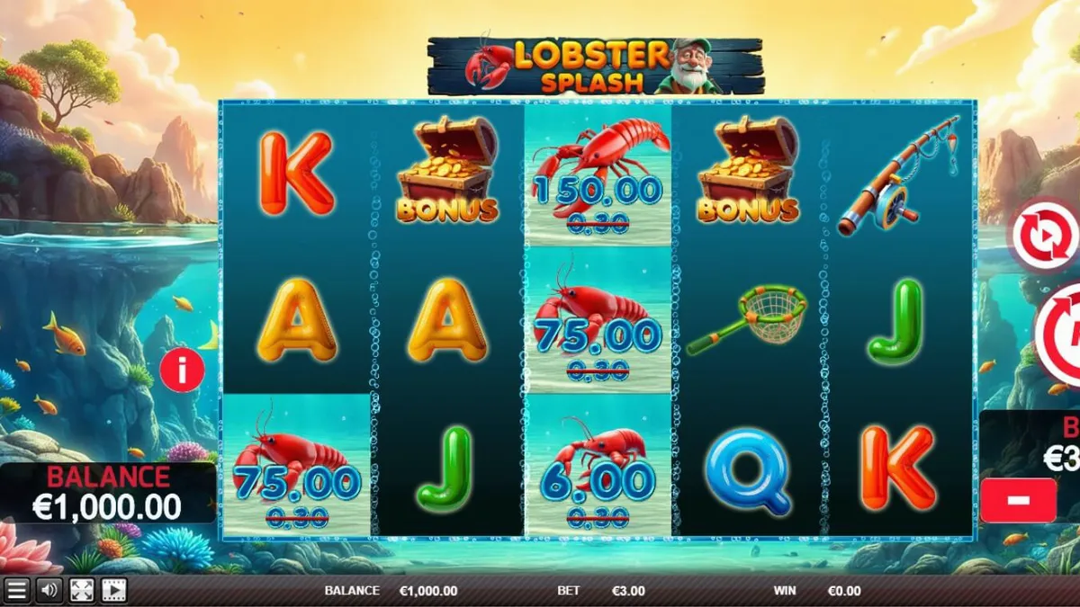 Tampilan visual slot Lobster Splash dengan tema bawah laut yang cerah